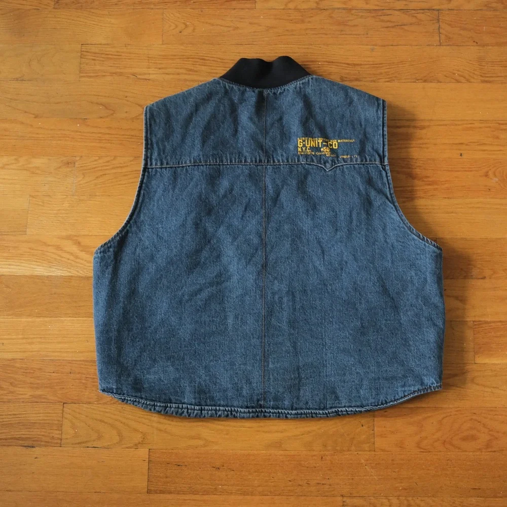 G-Unit Vest Blue Reversible Quilted Denim Hip Hop Y2K 3XL Heavyweight Bomber